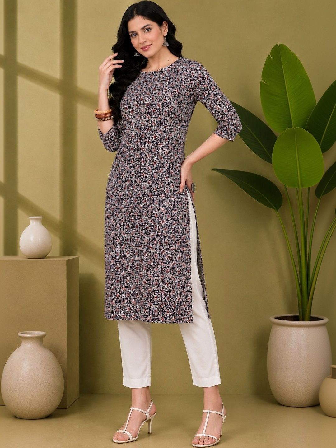 JANKHANA Women Ethnic Motifs Printed Indie Prints Crepe Kurta-picture-1