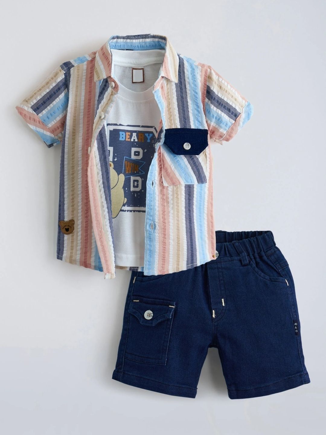 Hopscotch Boys Striped T-shirt and Shirt with Shorts-picture-5
