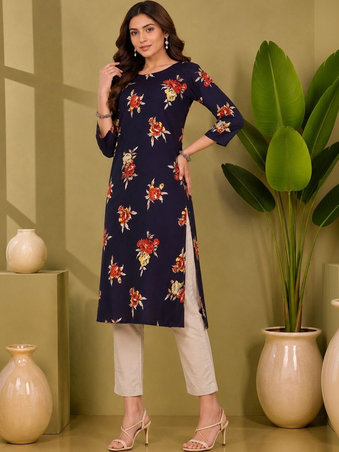 JANKHANA Women Floral Printed Indie Florals Crepe Kurta-picture-7
