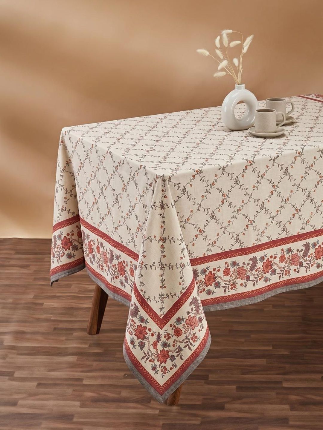 Fabindia Off White Floral Cotton 8-Seater Table Cover-image-44