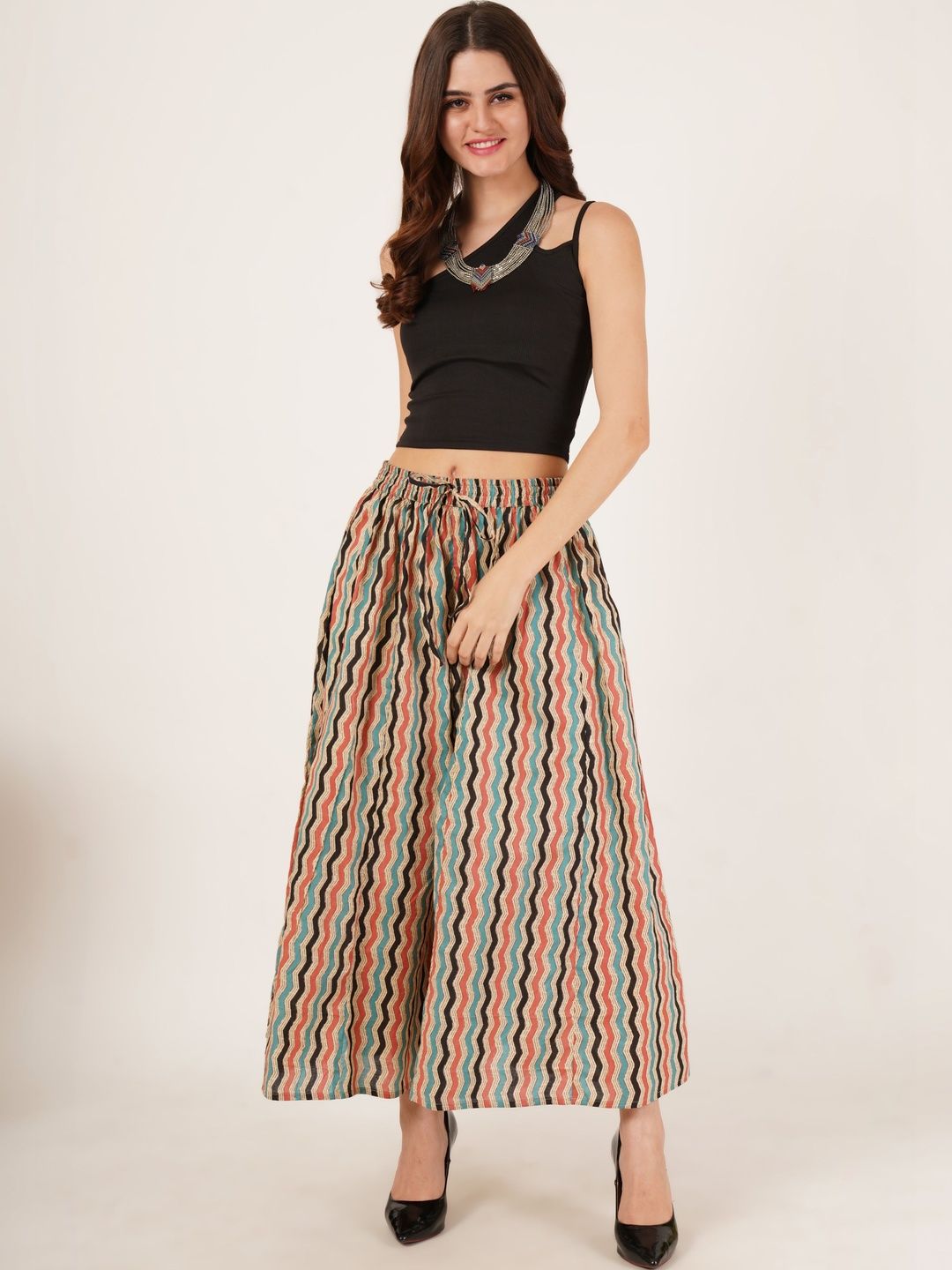 Sangria Printed Flared Cropped Palazzos-picture-32