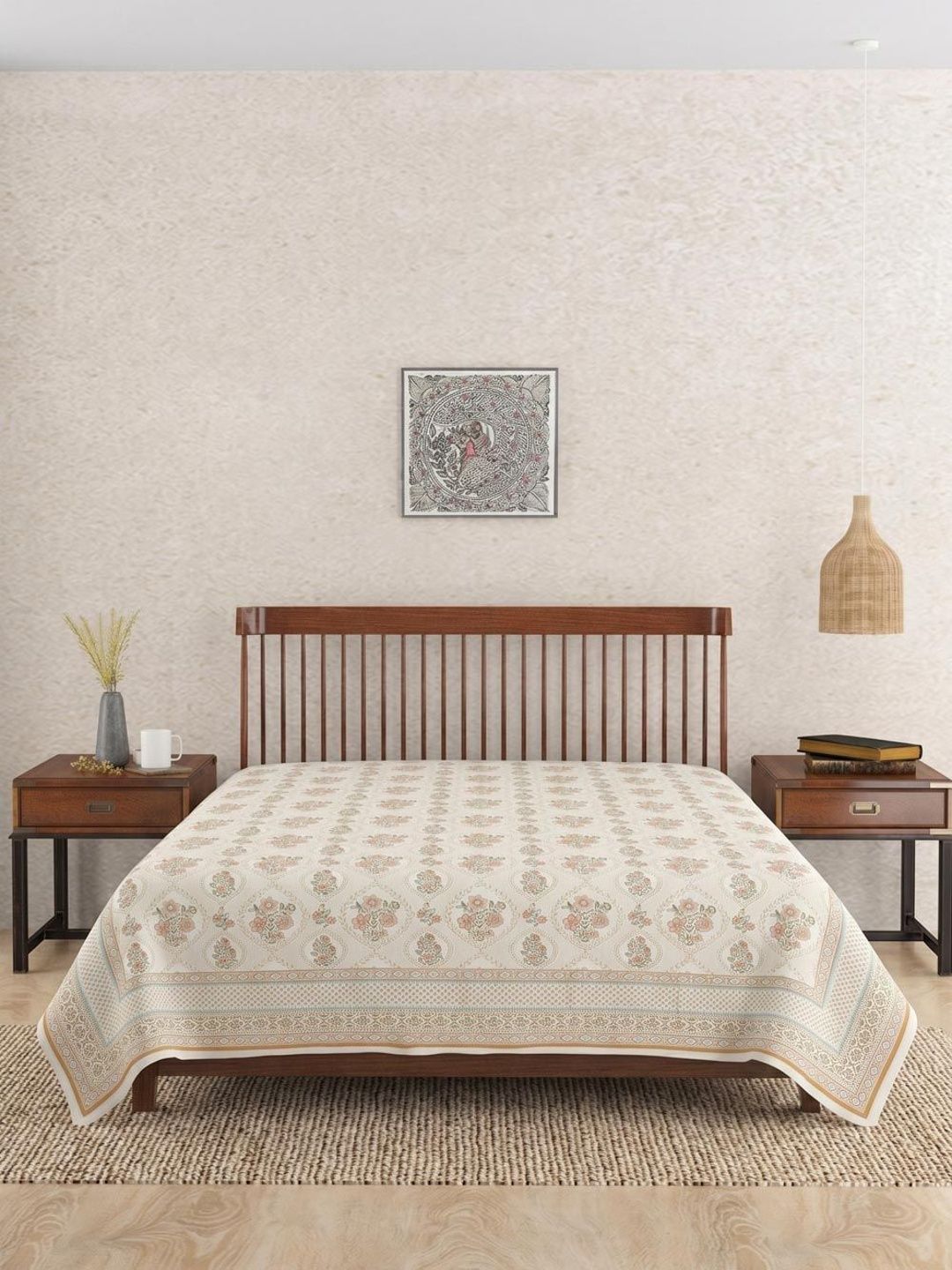 Fabindia Peach-Colored & Orange-Colored Seher Printed Cotton Bed Cover-picture-10
