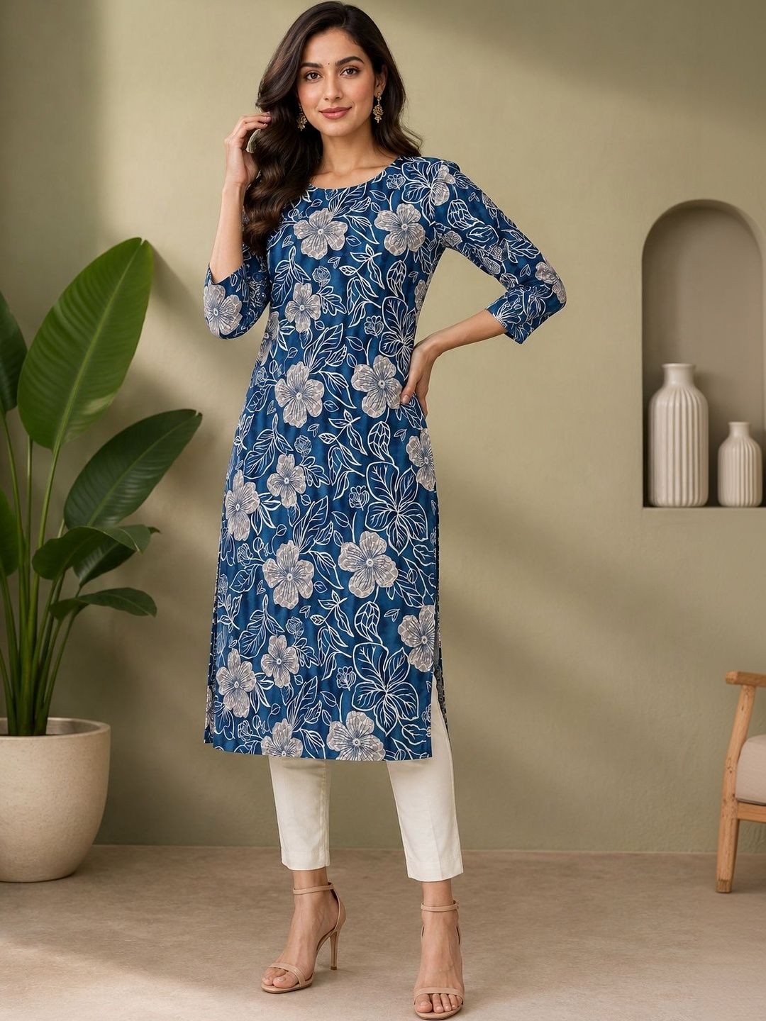 JANKHANA Women Floral Printed Indie Florals Crepe Kurta-picture-42