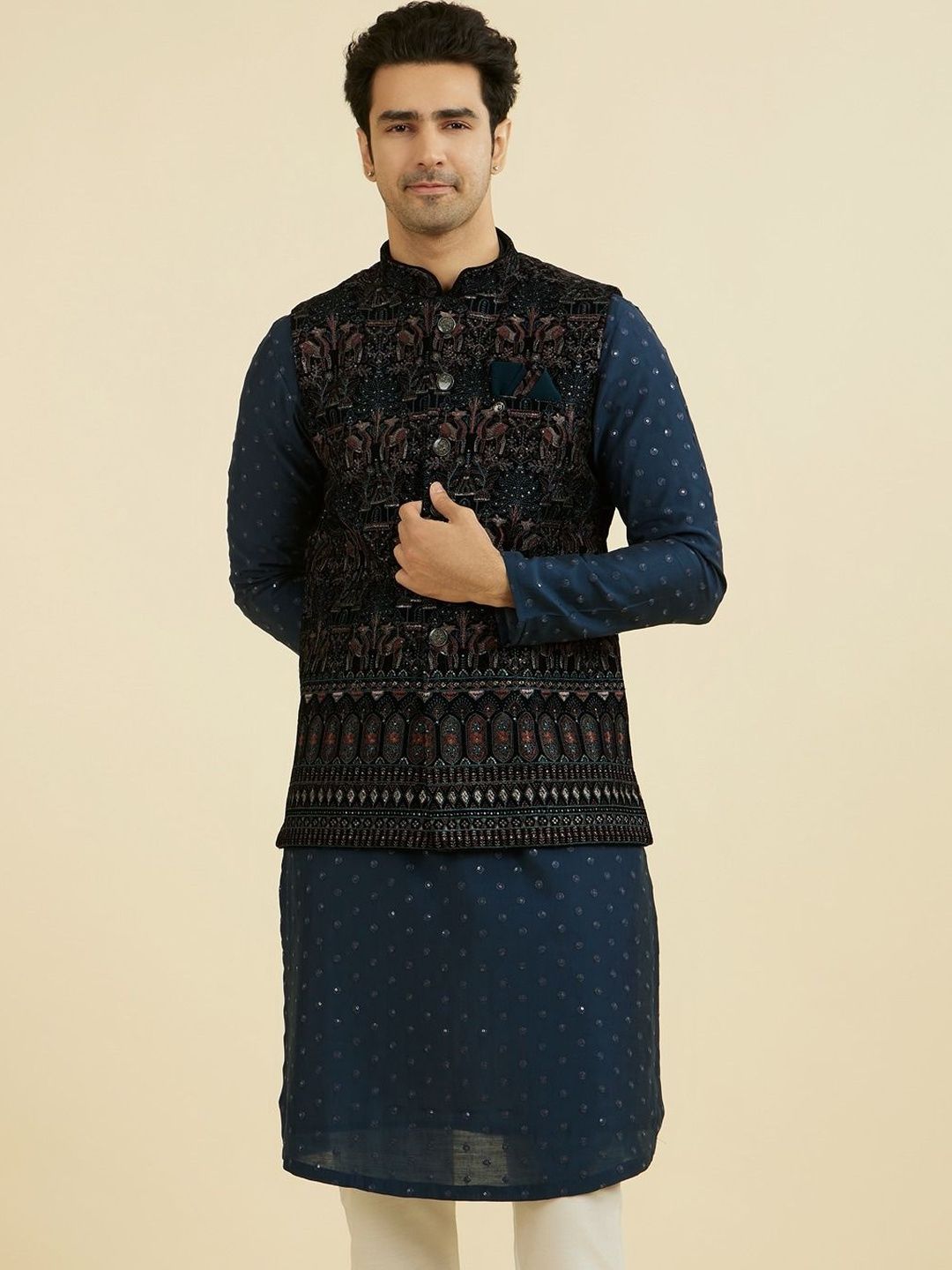 Manyavar Embroidered Mandarin Collar Nehru Jackets-picture-33