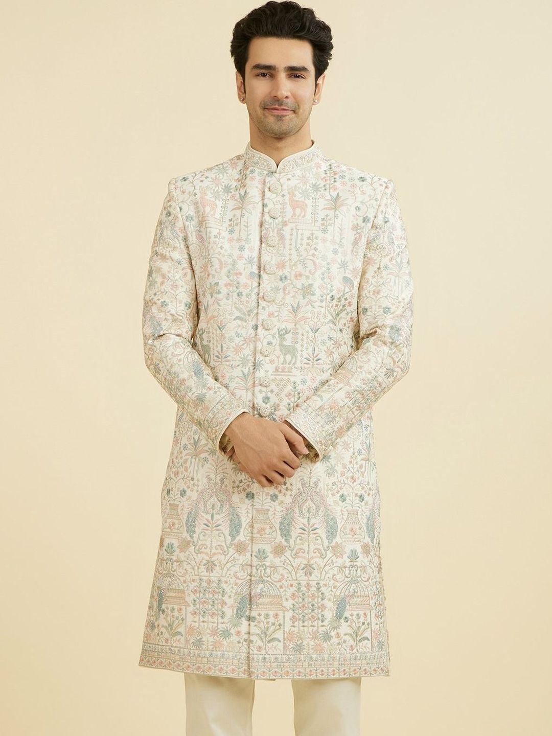 Manyavar Embroidered Mandarin Collar Sherwani-picture-32
