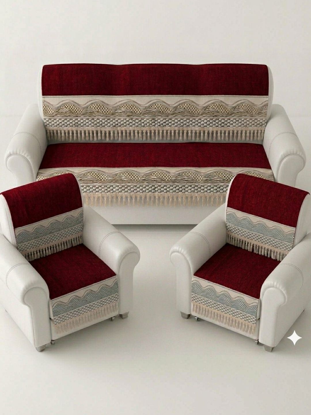 KANUM Red & Maroon Printed Sofa Cover Without Arms-image-20