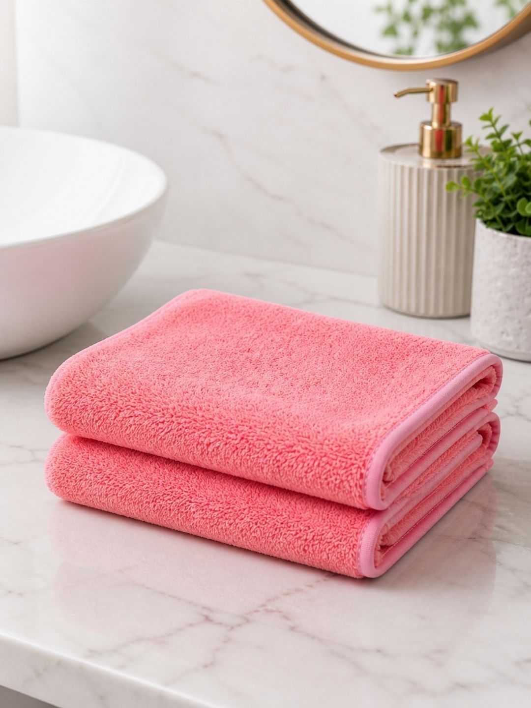 Fezora 2Pcs Peach-Colored Microfiber 500 GSM Hand Towels-image-11