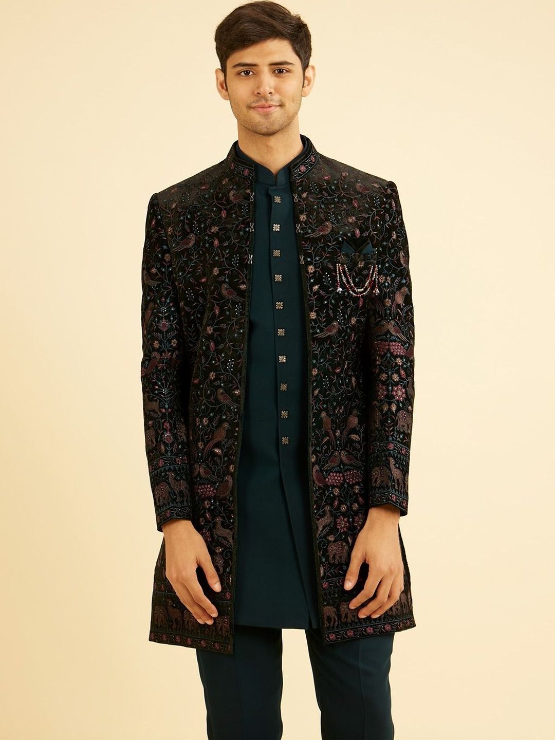 Manyavar Embroidered Mandarin Collar Sherwani-picture-38
