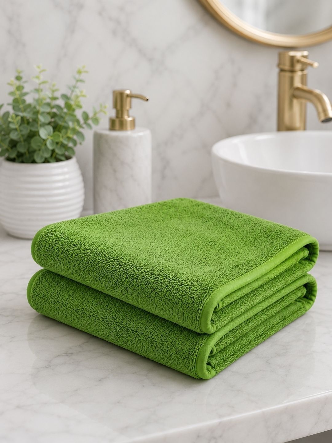 Fezora 2Pcs Green Microfiber 500 GSM Hand Towels-image-21