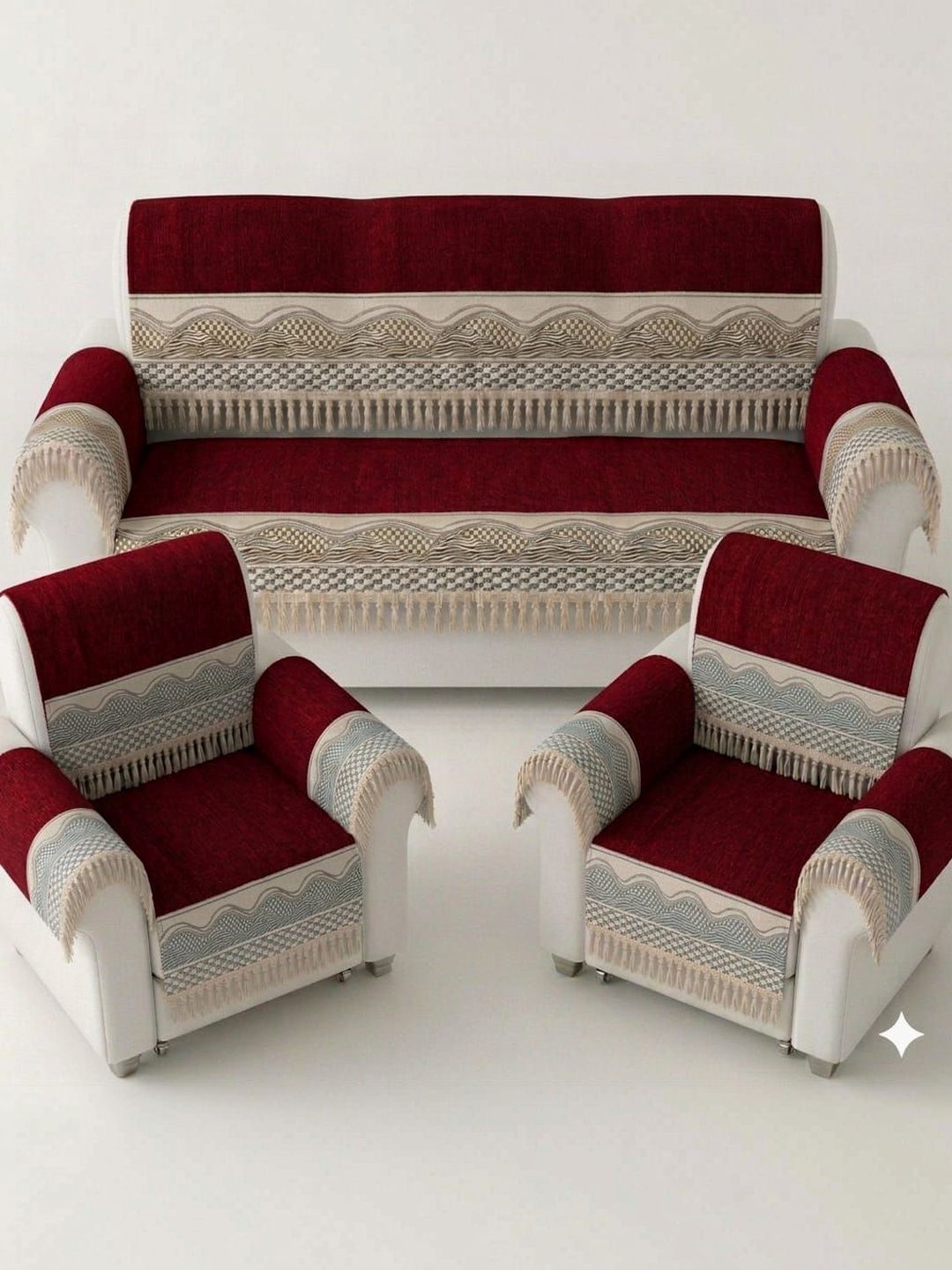 KANUM Red & Maroon Printed Sofa Cover With Arms-image-22