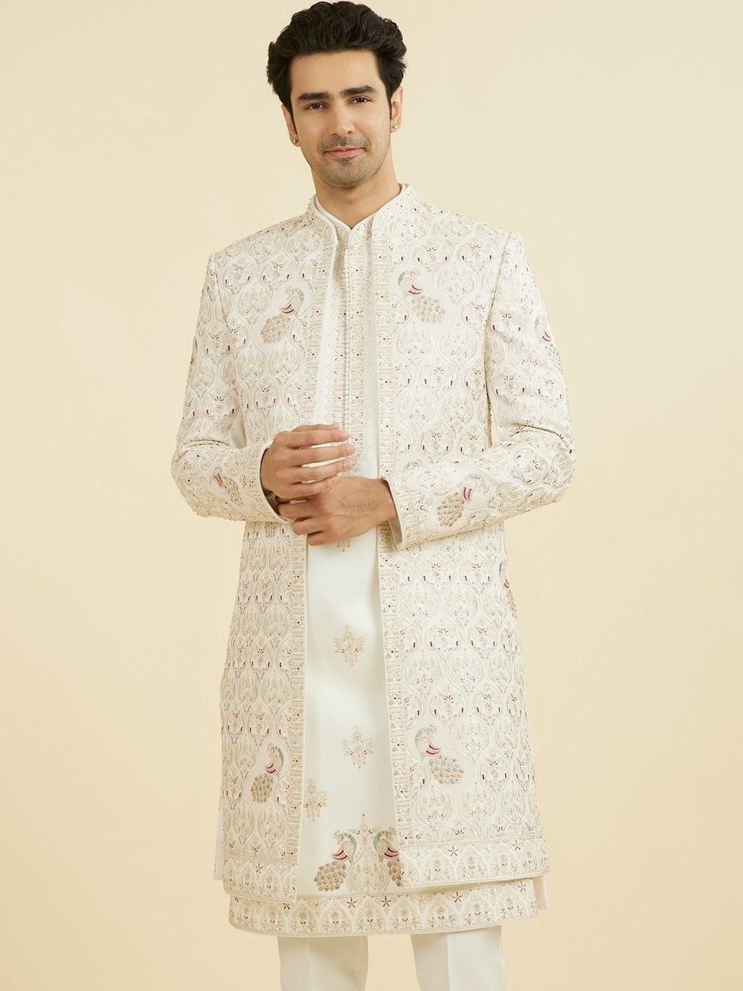 Manyavar Embroidered Mandarin Collar Sherwani-picture-41