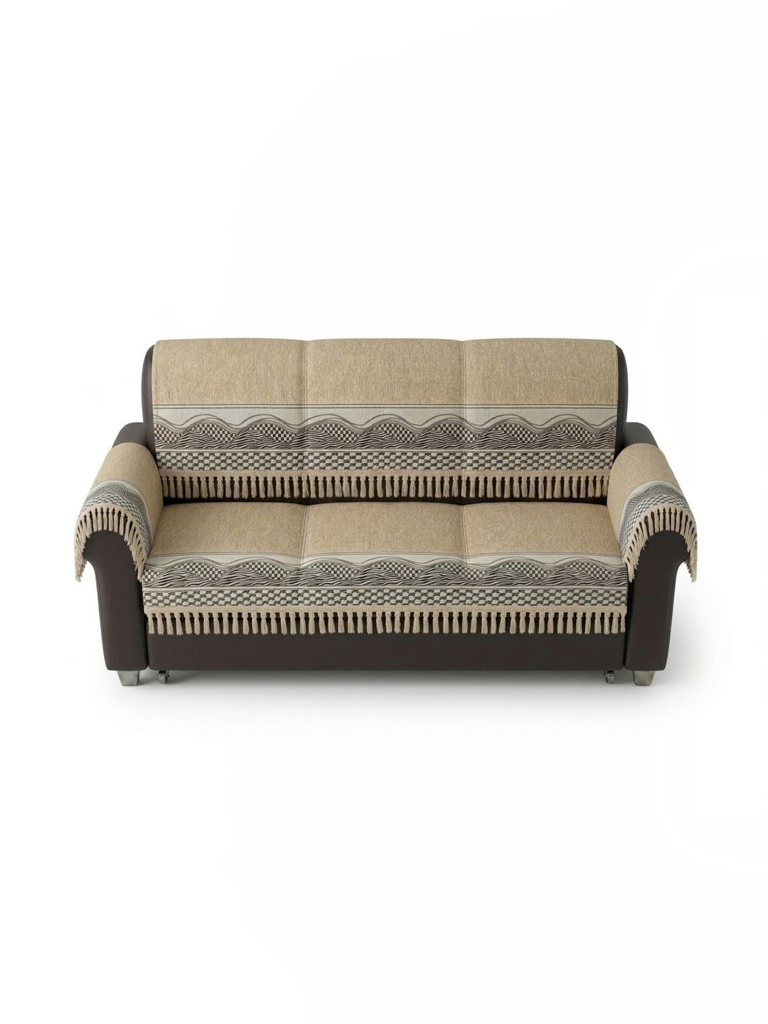 KANUM Beige & Beige Printed Sofa Cover With Arms-picture-30