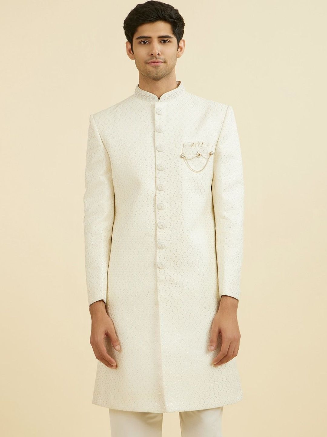 Manyavar Embroidered Mandarin Collar Sherwani-picture-30