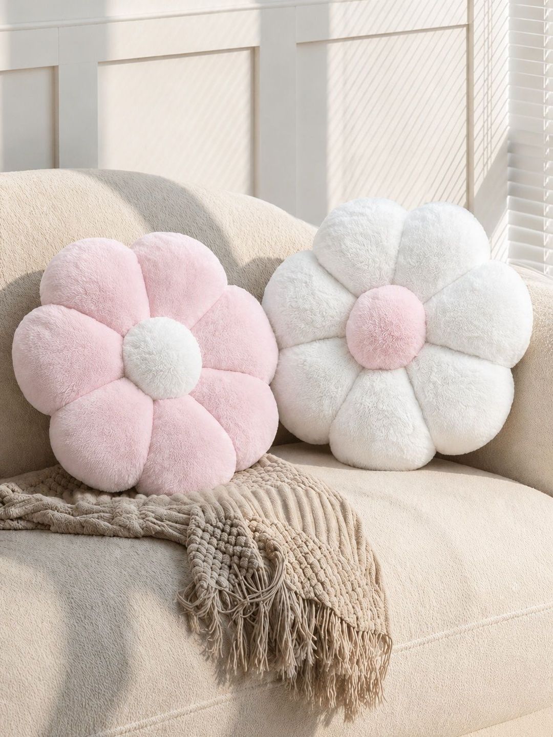Dhrohar 2Pcs Pink & White Cotton Pre-Filled Cushions-image-25