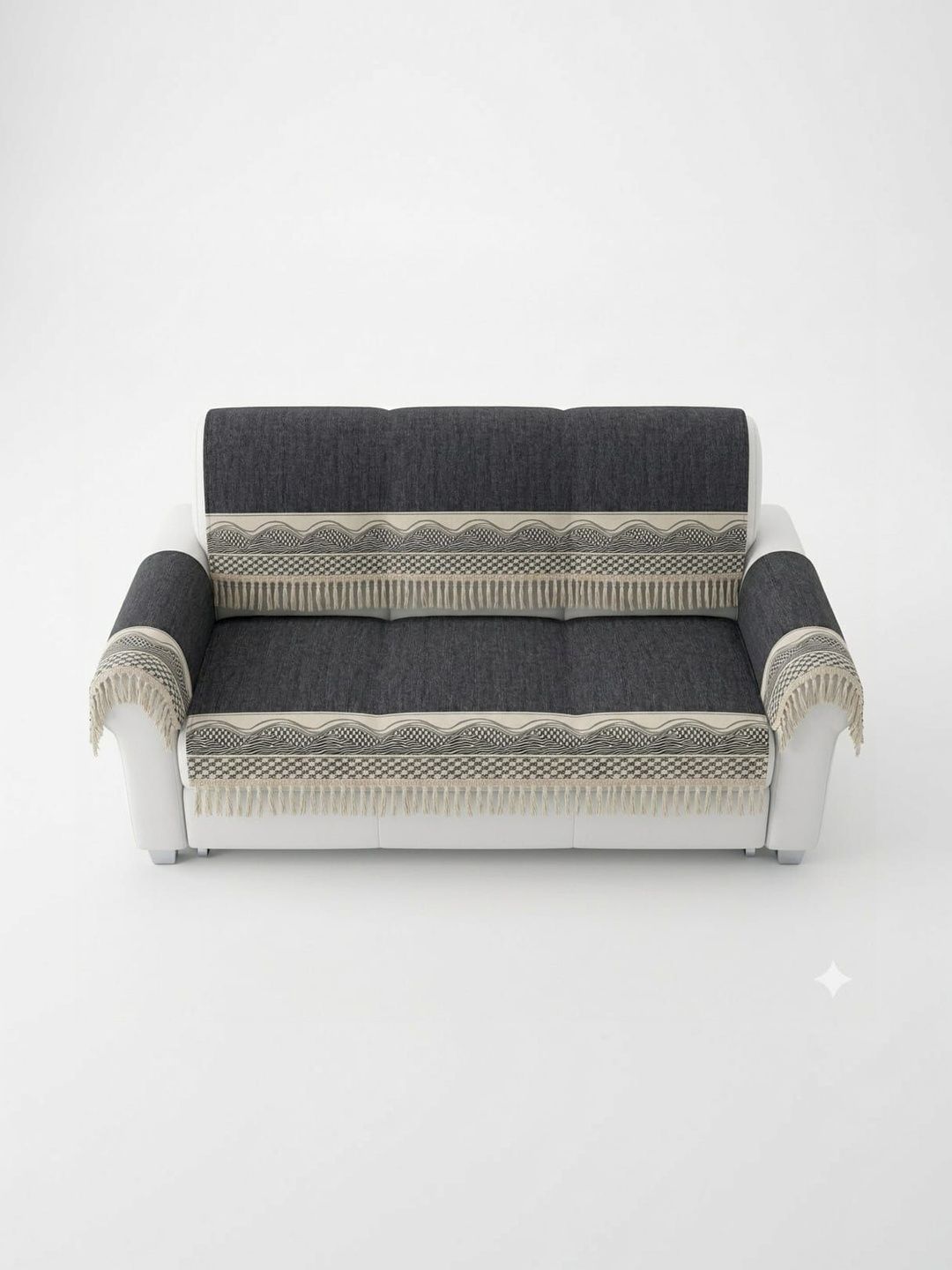 KANUM Black & Charcoal Printed Sofa Cover With Arms-image-32