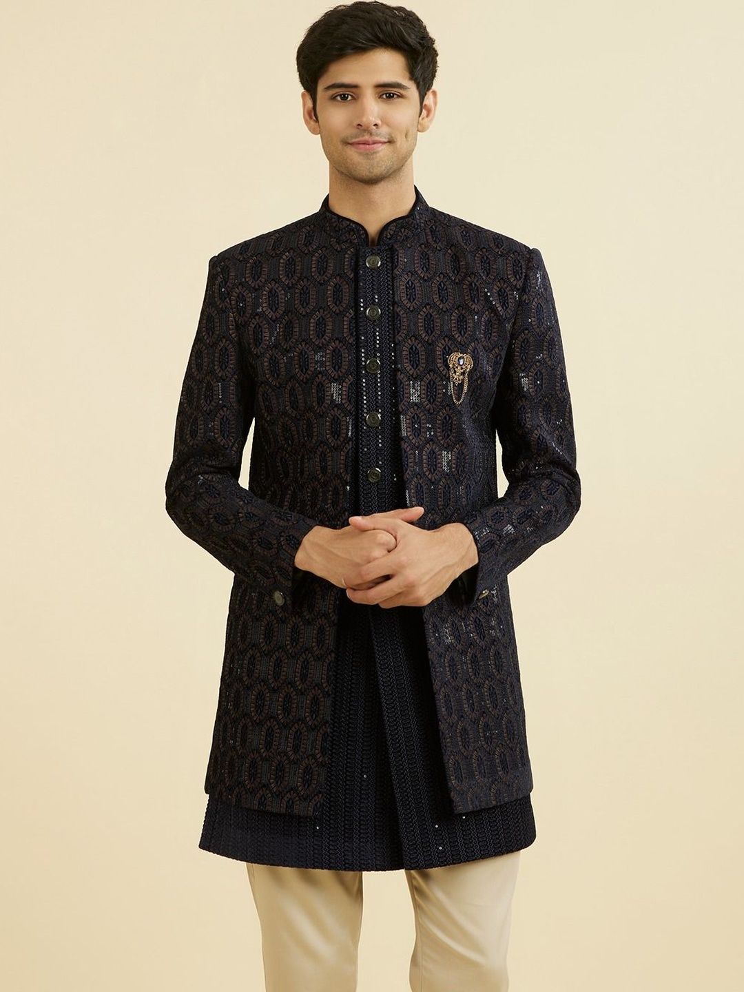 Manyavar Embroidered Mandarin Collar Sherwani-picture-39