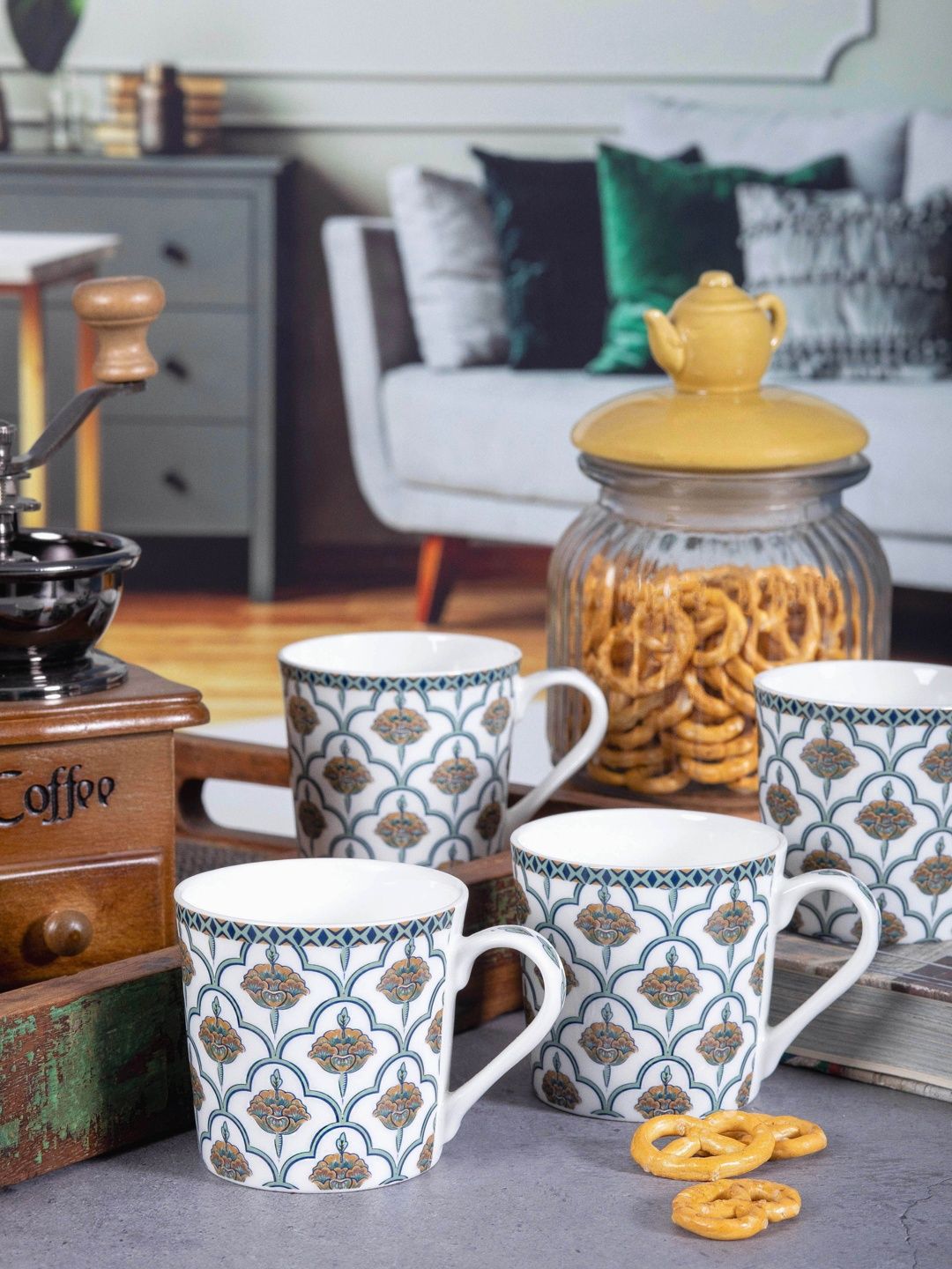 Myntra Elegant Homes White Printed Bone China Glossy Mugs Set of Cups and Mugs-image-47