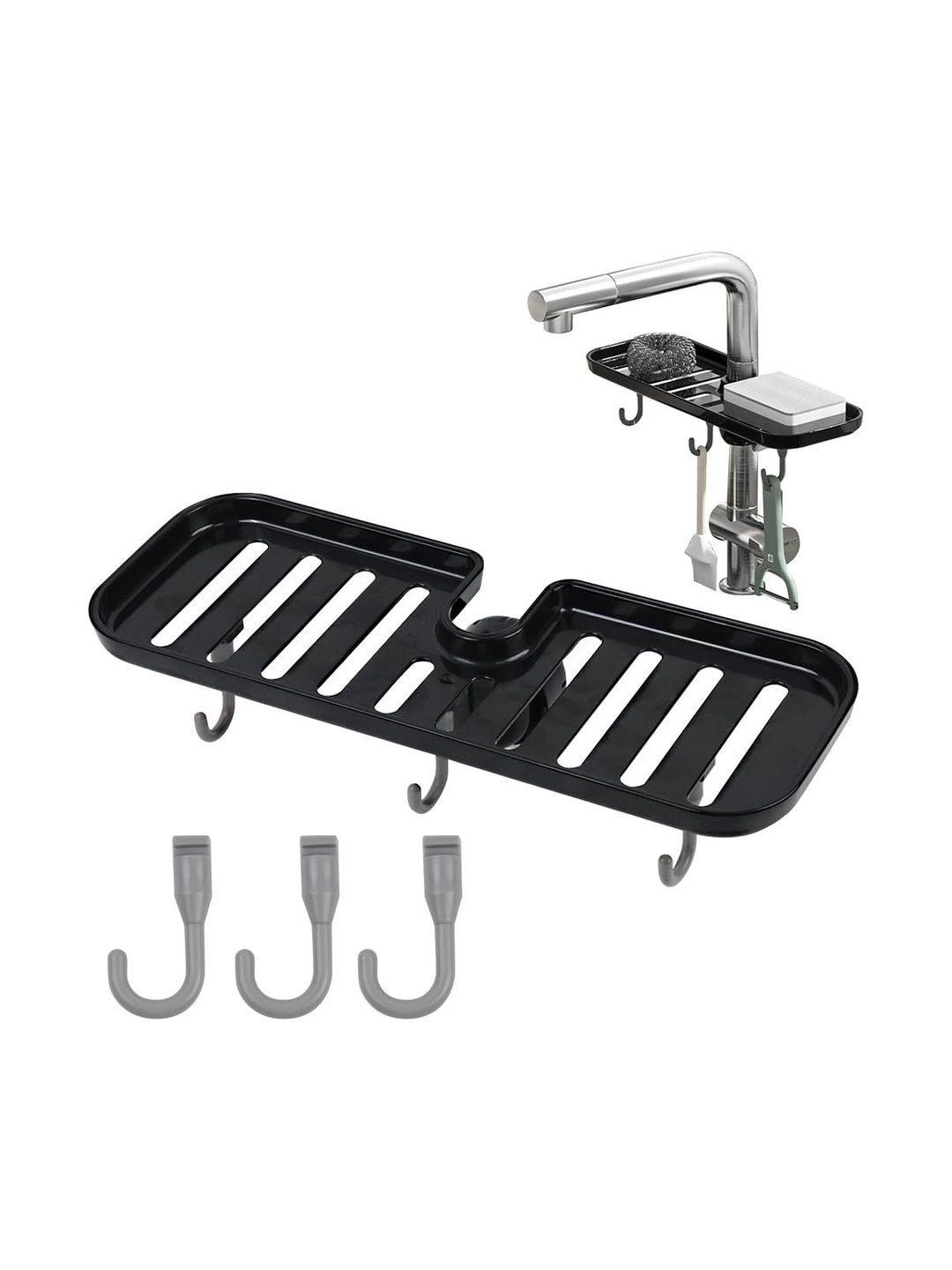 MAYCREATE Black & Black Solid Plastic Bathroom Caddy-picture-17