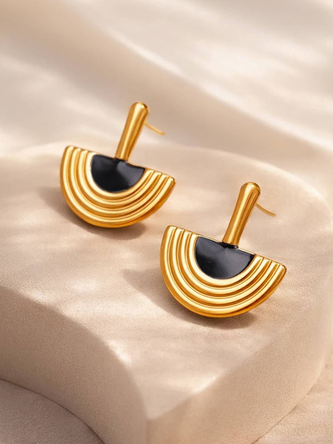 Rubans Demi Fine 18K Gold Plated Stainless Steel Arch Enamel Statement Drop Earrings-image-21