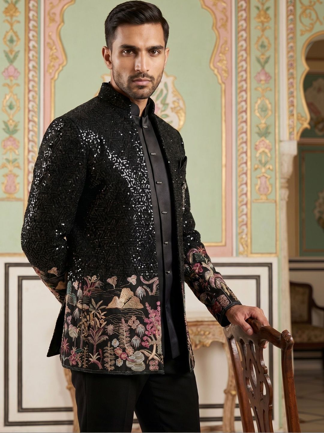 Jompers Embroidered Mandarin Collar Sherwani-picture-29
