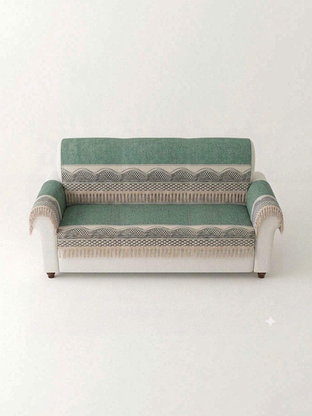 KANUM Sea Green & Green Printed Sofa Cover With Arms-picture-24