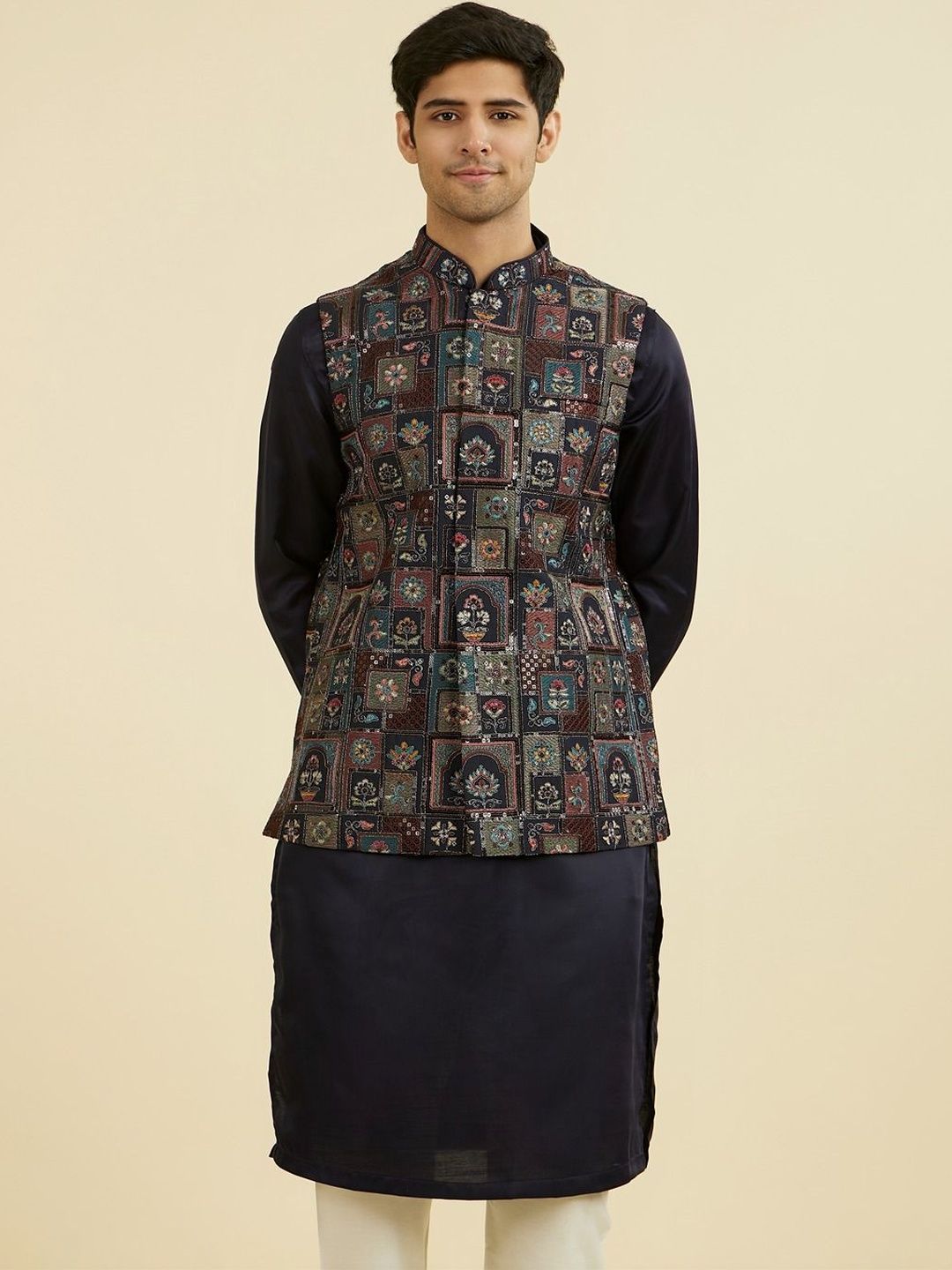 Manyavar Embroidered Mandarin Collar Nehru Jackets-picture-32