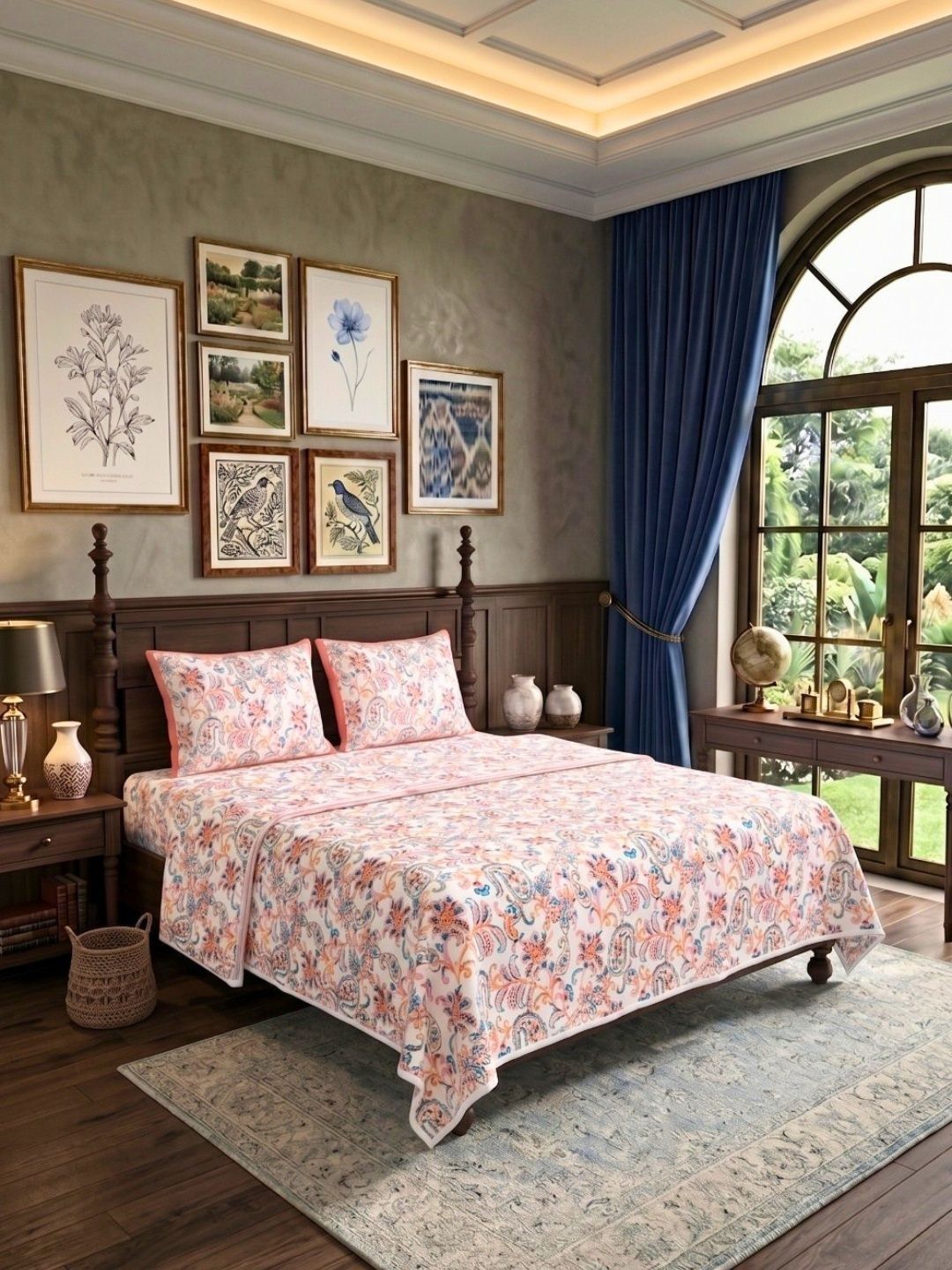 JAIPUR FABRIC Pink & Peach-Coloured Ethnic Motifs Cotton 4 Piece Double Queen Superfine Bedding Set-picture-21