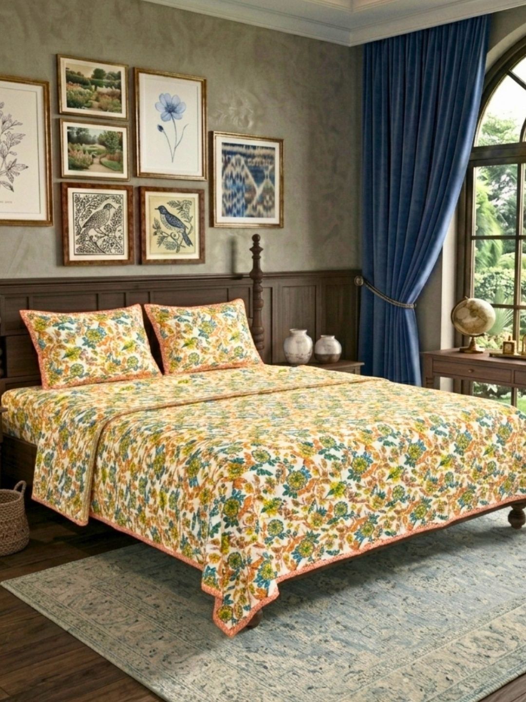 JAIPUR FABRIC Pink & Orange Ethnic Motifs Cotton 4 Piece Double Queen Superfine Bedding Set-image-29