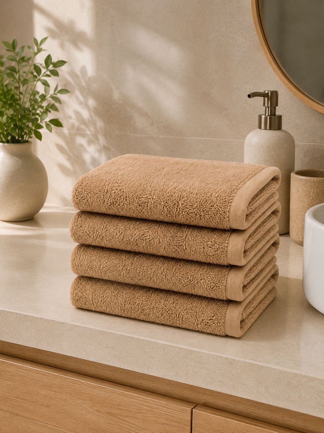 Fezora Beige Colored 4 Pieces Durable Hand Towel - 15 Inch-picture-5
