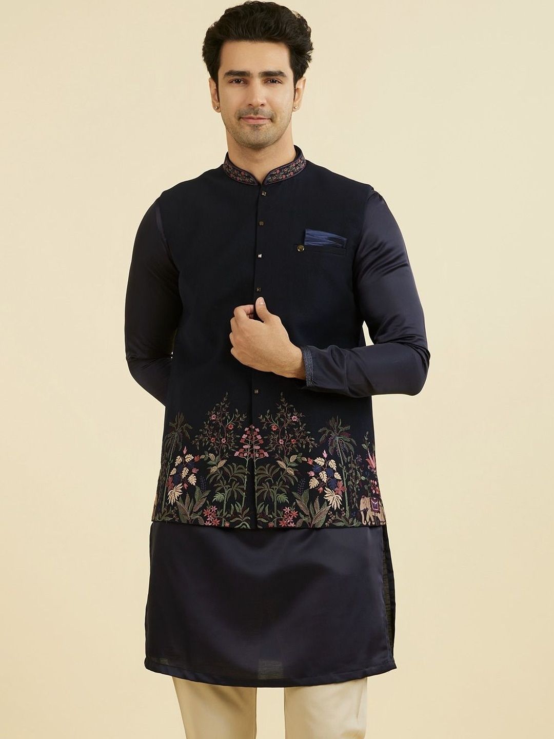 Manyavar Embroidered Mandarin Collar Nehru Jackets-picture-27