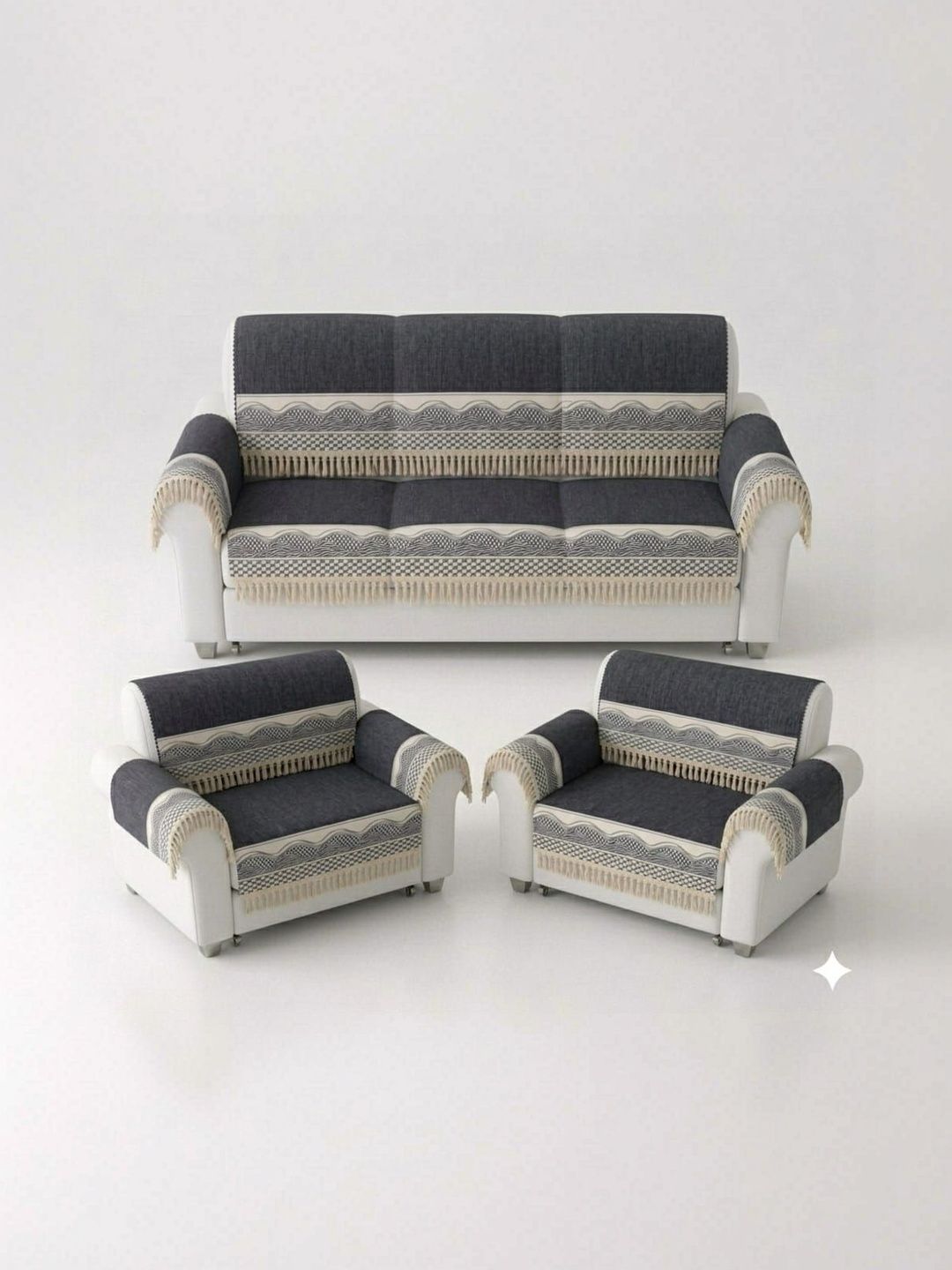 KANUM Black & Charcoal Printed Sofa Cover With Arms-image-30