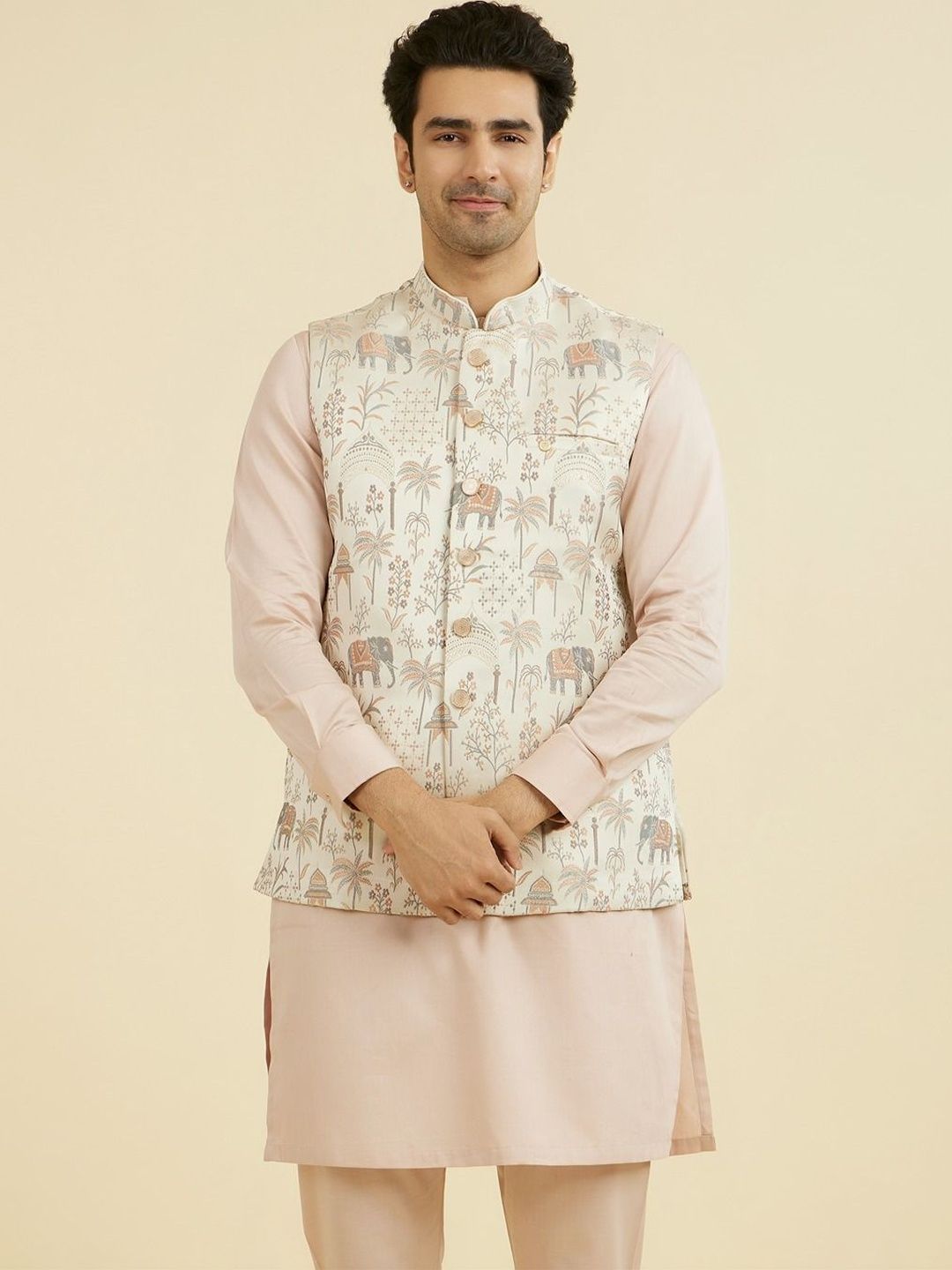 Manyavar Printed Mandarin Collar Nehru Jackets-picture-28