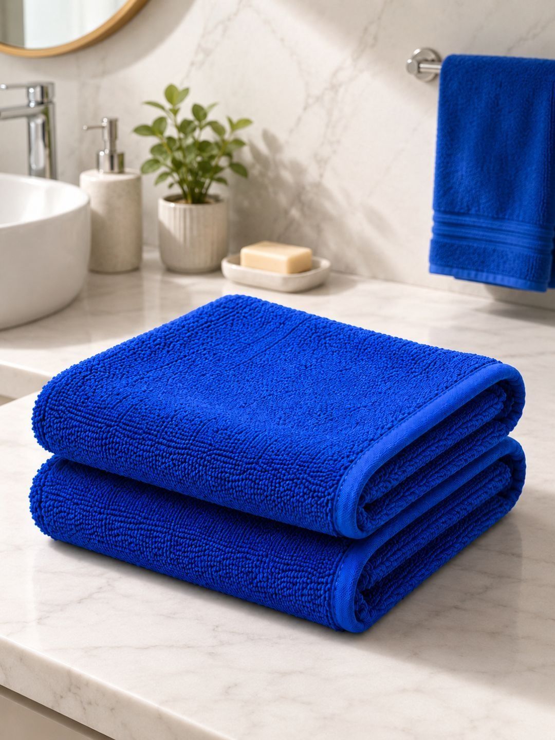 Fezora 2Pcs Blue Microfiber 500 GSM Hand Towels-image-22