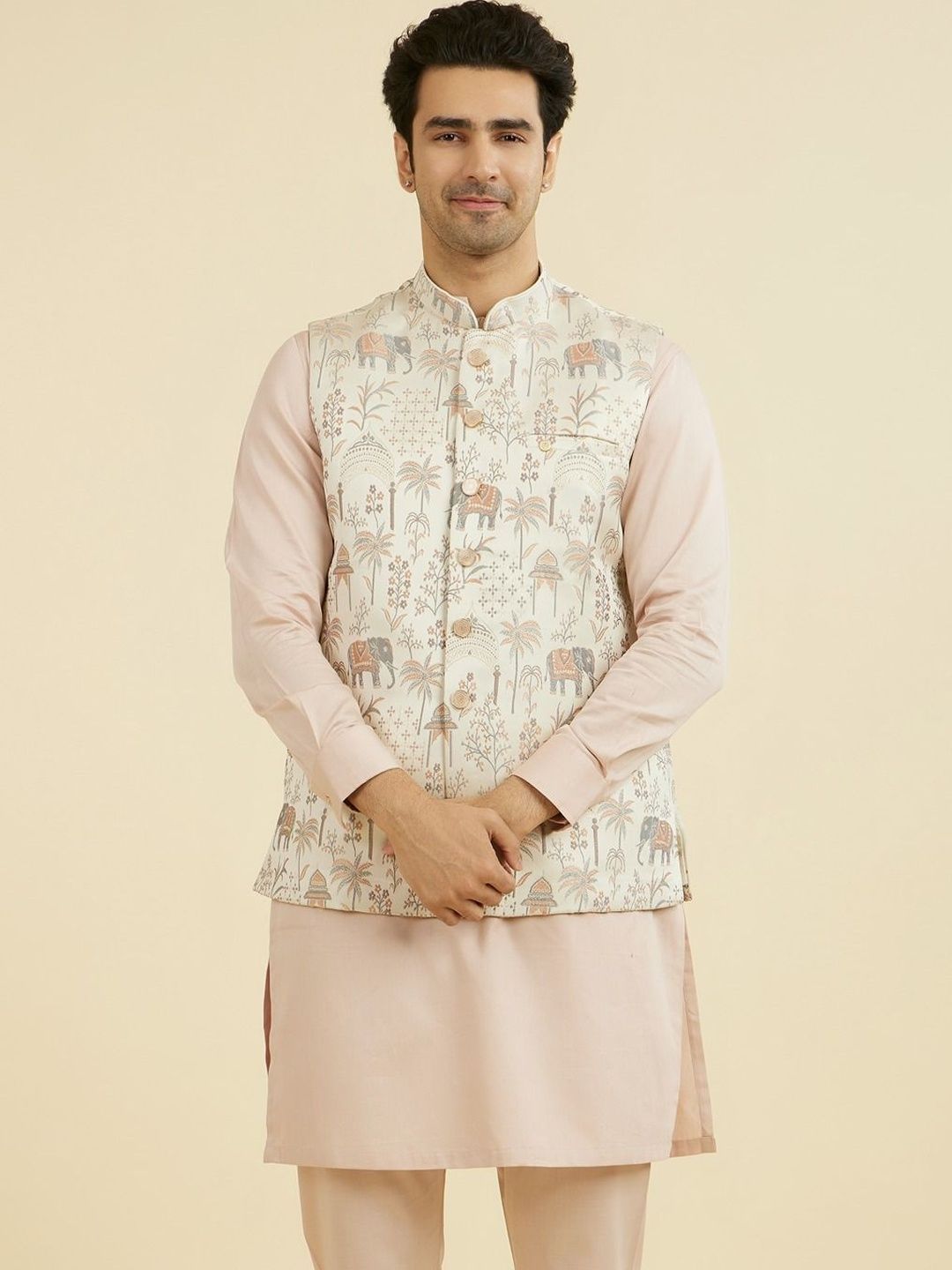 Manyavar Printed Mandarin Collar Nehru Jackets-picture-38