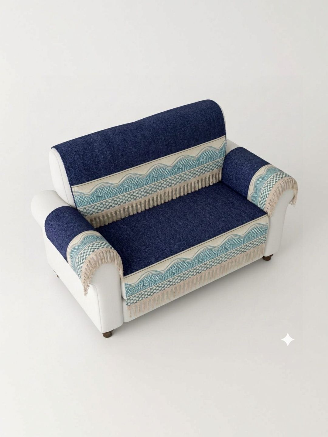 KANUM Blue & Navy Blue Printed Sofa Cover With Arms-image-9