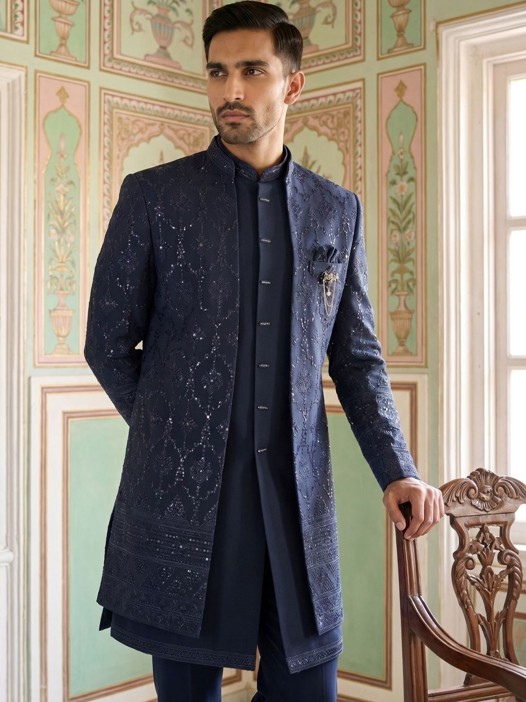 Jompers Embroidered Mandarin Collar Sherwani-picture-38