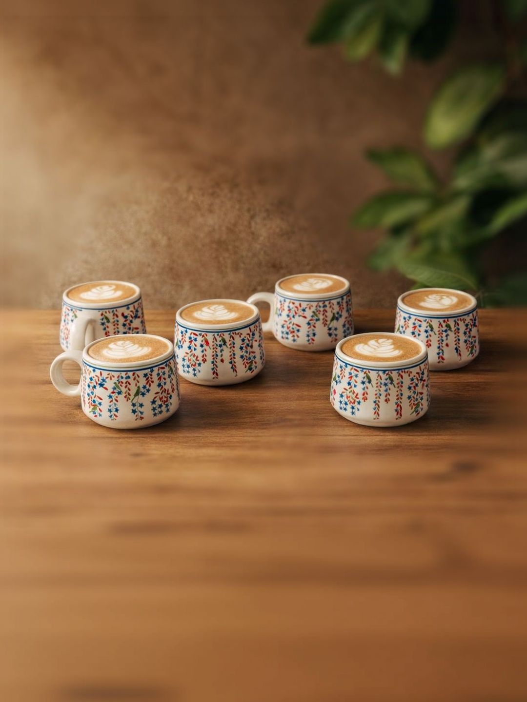BRINNS White Floral Ceramic Glossy Cups and Mugs Set of-picture-10