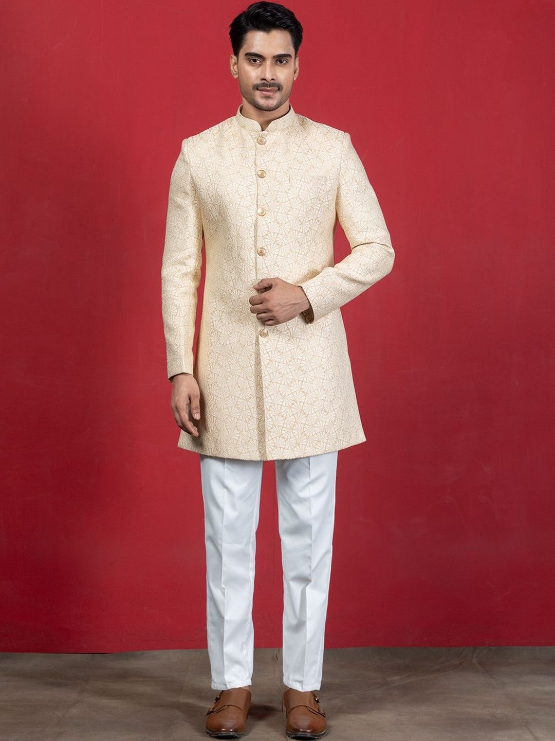 EKYAA Embroidered Mandarin Collar Sherwani-picture-7