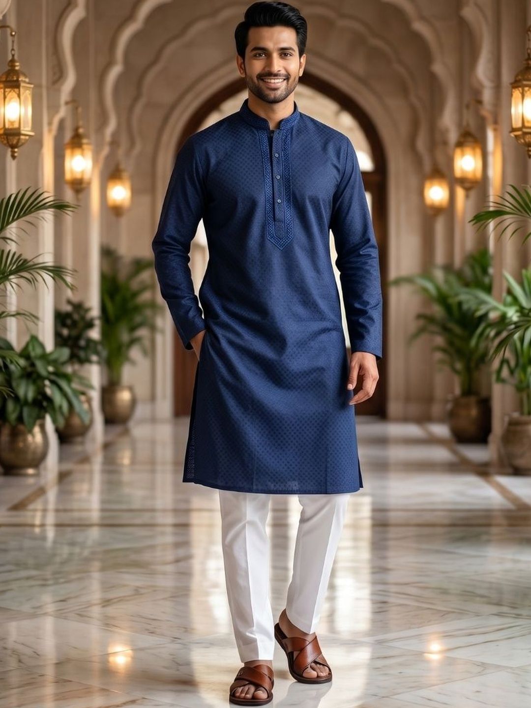PulseIQ Men Thread Work Indie Prints Kurta-image-9