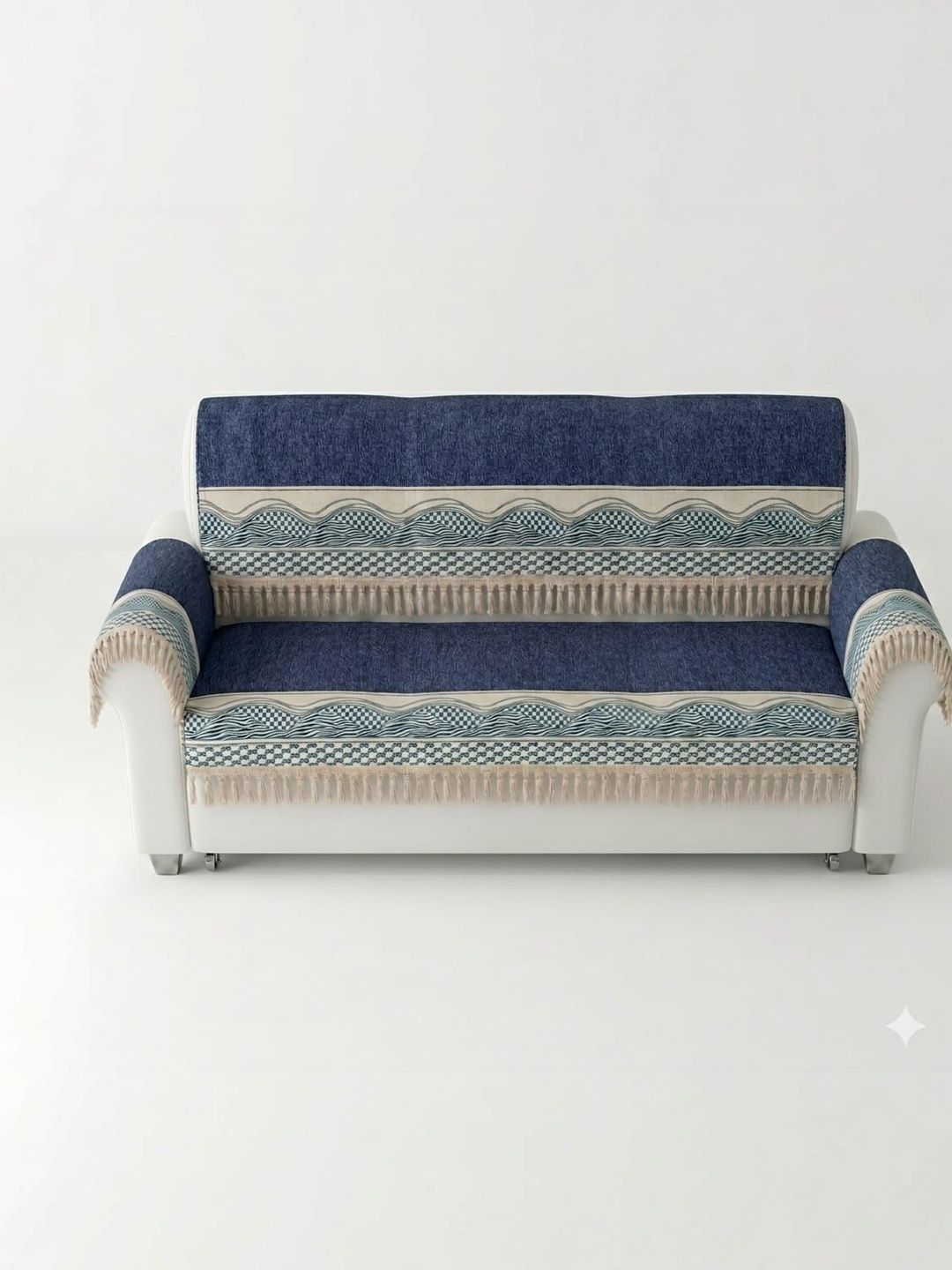 KANUM Blue & Navy Blue Printed Sofa Cover With Arms-picture-27