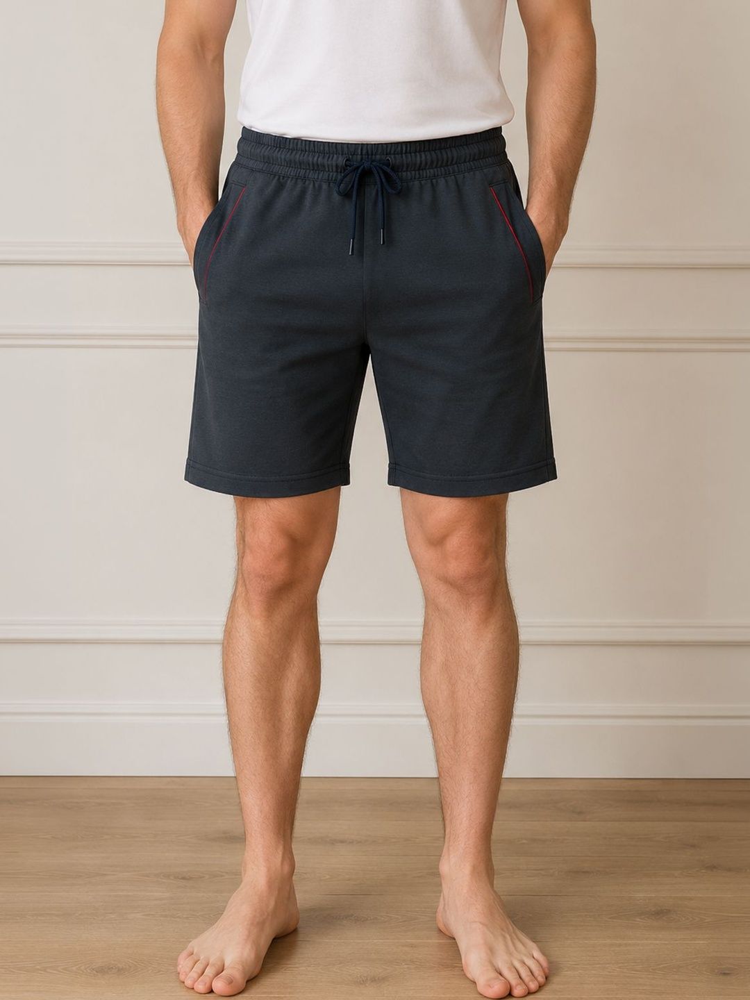 The Roadster Lifestyle Co Cotton Mid-Rise Lounge Shorts With Side Pocket-image-3