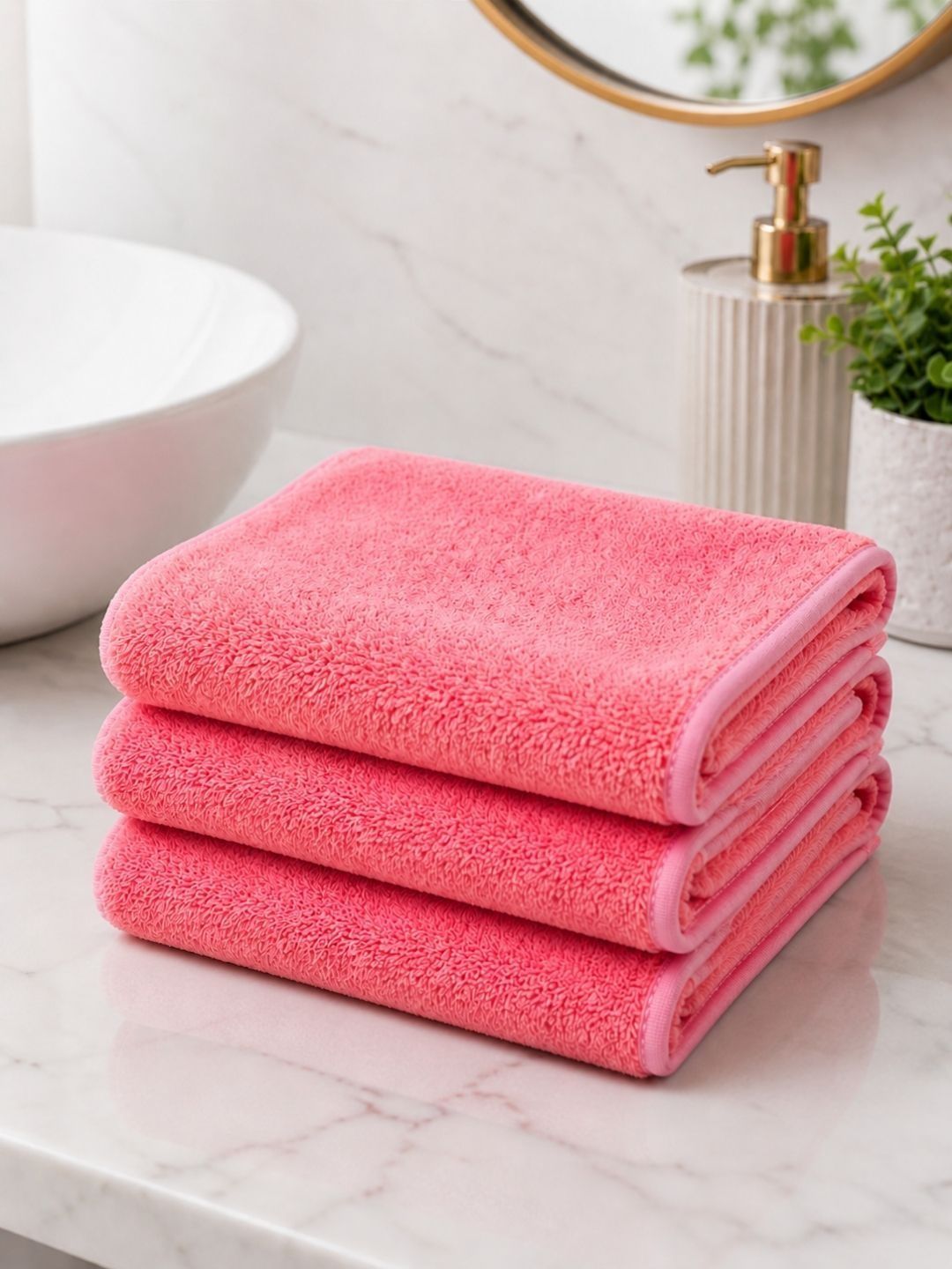 Fezora 3Pcs Peach-Colored Microfiber 500 GSM Hand Towels-image-12