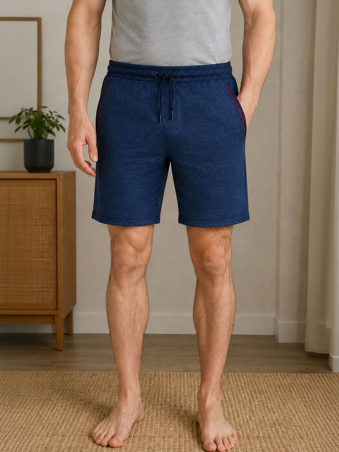 The Roadster Lifestyle Co Cotton Mid-Rise Lounge Shorts With Side Pocket-image-35
