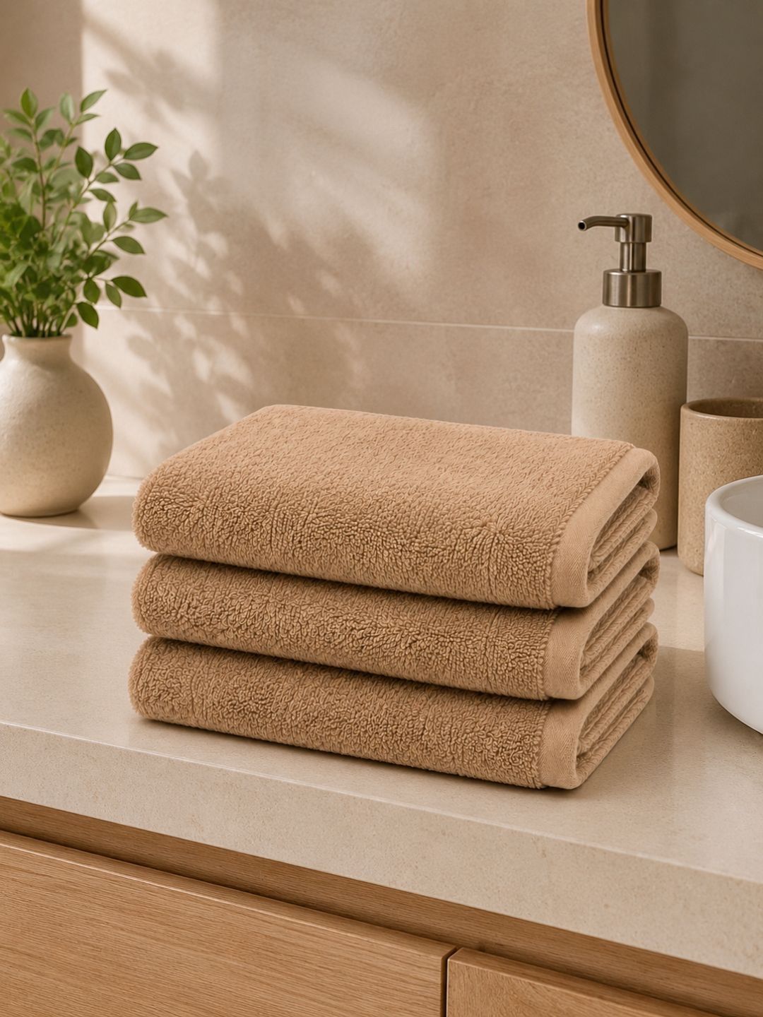 Fezora 3Pcs Beige Microfiber 500 GSM Hand Towels-picture-38