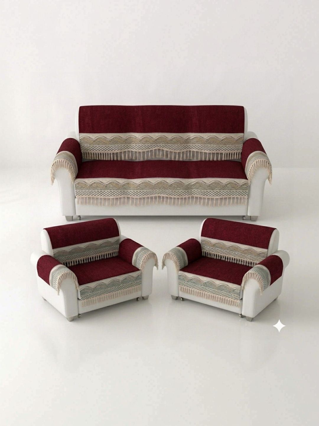 KANUM Red & Maroon Printed Sofa Cover With Arms-image-21