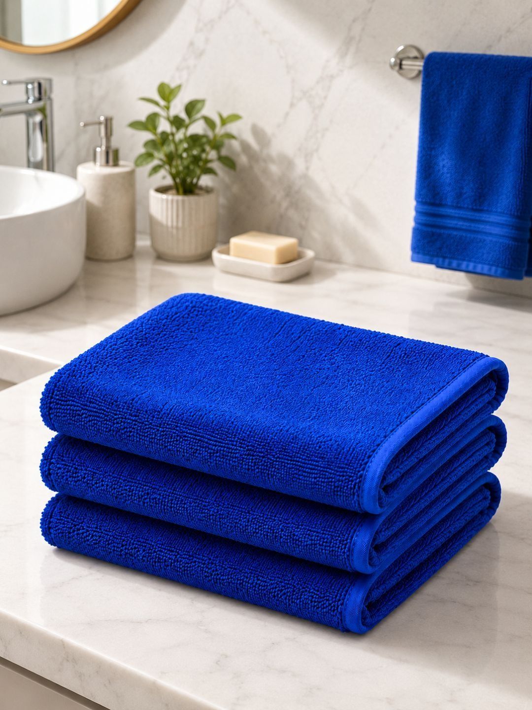 Fezora 3Pcs Navy Blue Microfiber 500 GSM Hand Towels-picture-41