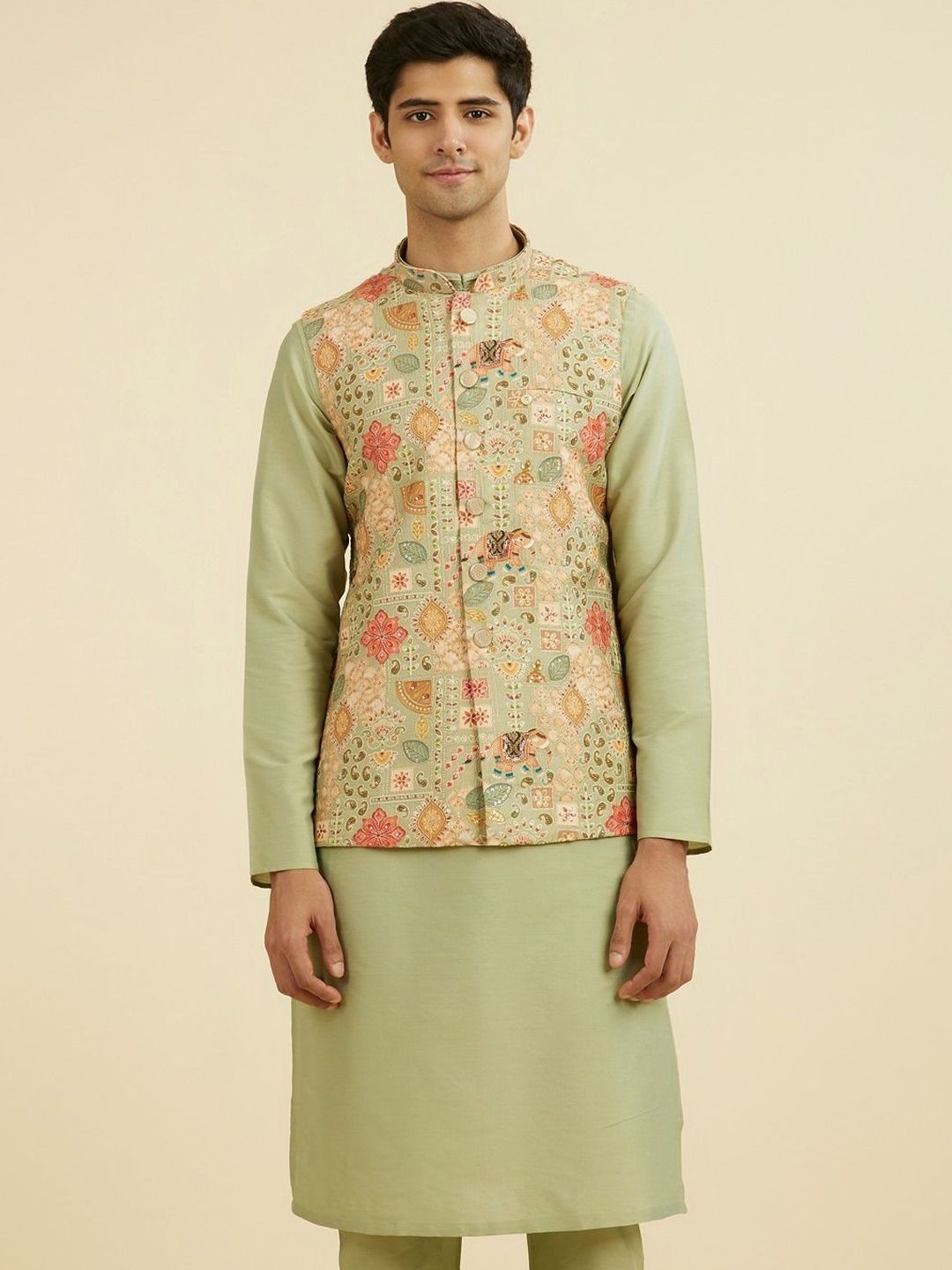 Manyavar Embroidered Mandarin Collar Nehru Jackets-picture-35