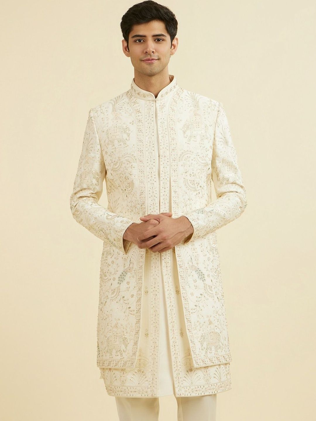 Manyavar Embroidered Mandarin Collar Sherwani-picture-26