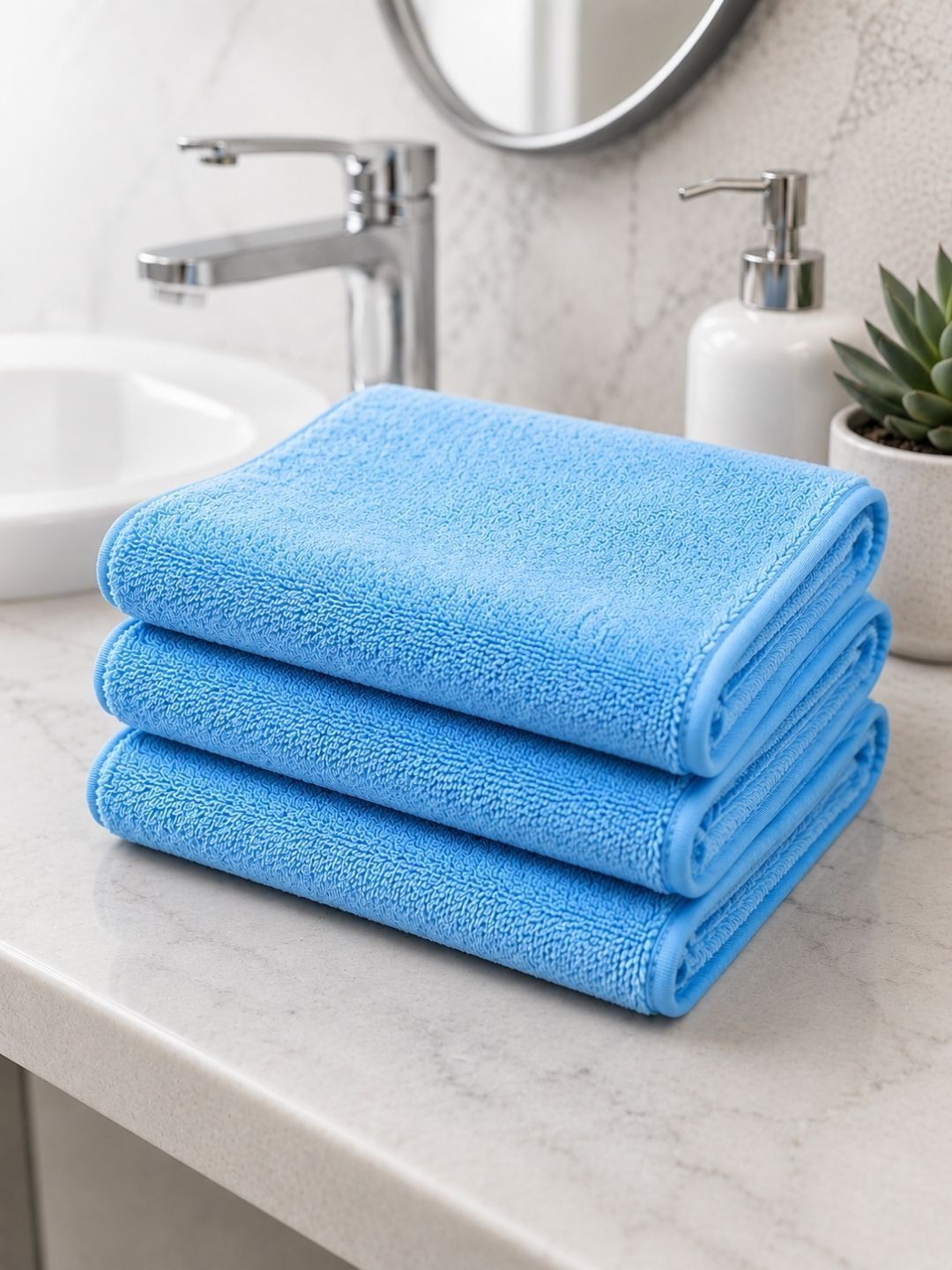 Fezora 3Pcs Blue Microfiber 500 GSM Hand Towels-picture-34