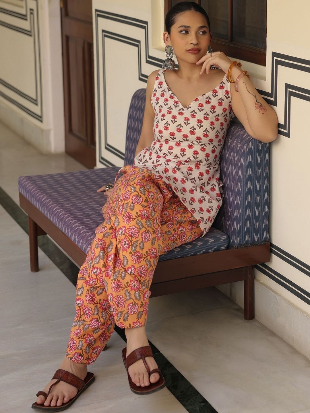 anayna Women Floral Printed Regular Pure Cotton Kurti with Dhoti Pants-picture-20